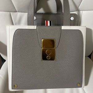 Thom Browne Pebbled White Leather Tote